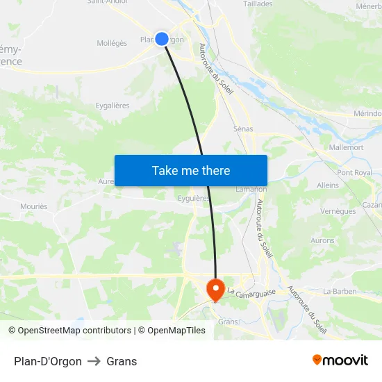 Plan-D'Orgon to Grans map