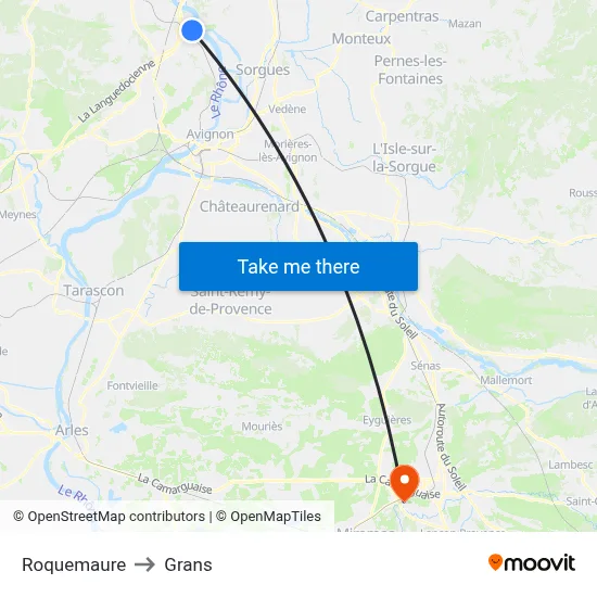 Roquemaure to Grans map