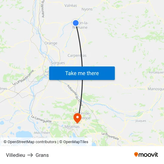 Villedieu to Grans map