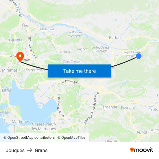 Jouques to Grans map