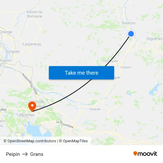 Peipin to Grans map