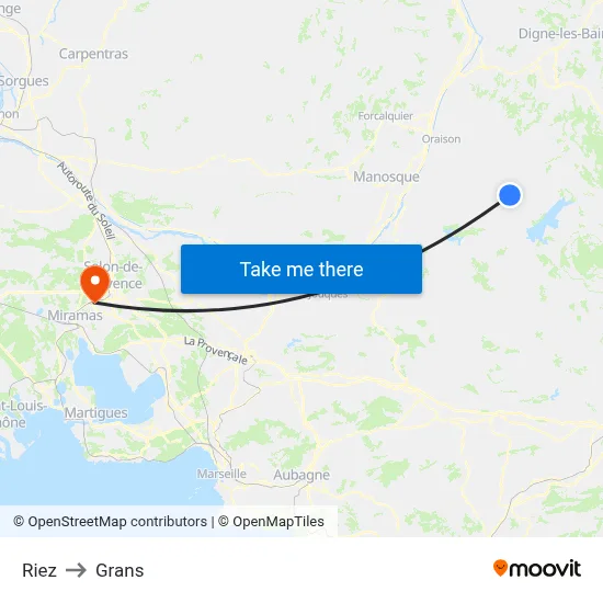 Riez to Grans map