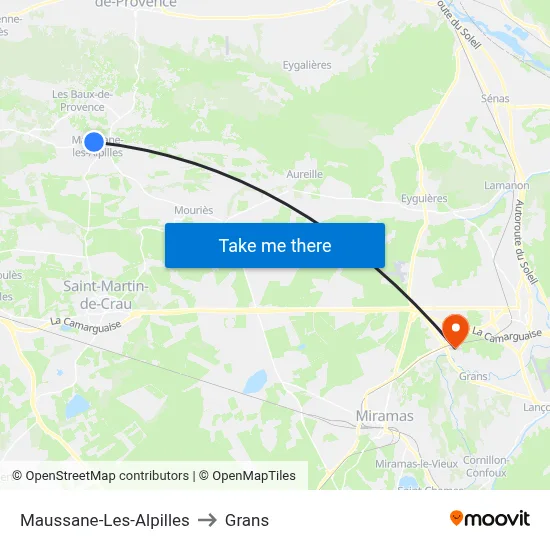 Maussane-Les-Alpilles to Grans map