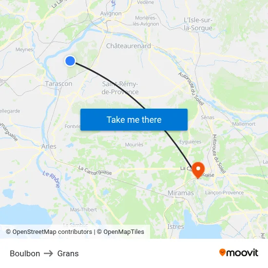 Boulbon to Grans map