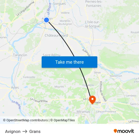 Avignon to Grans map