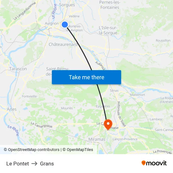 Le Pontet to Grans map