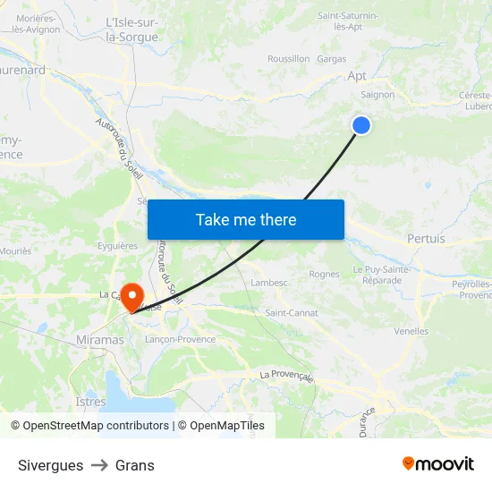 Sivergues to Grans map