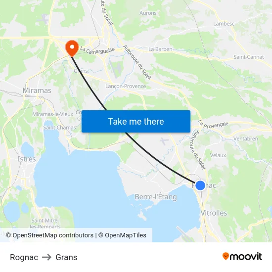 Rognac to Grans map