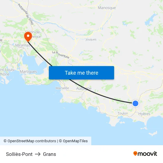 Solliès-Pont to Grans map