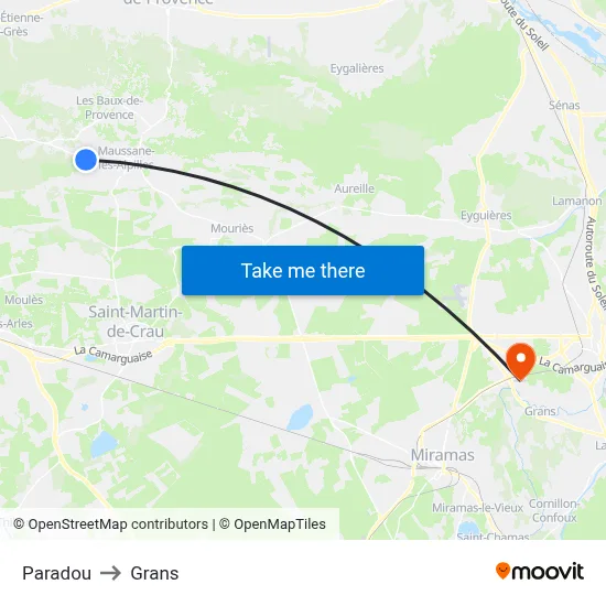 Paradou to Grans map