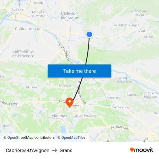 Cabrières-D'Avignon to Grans map
