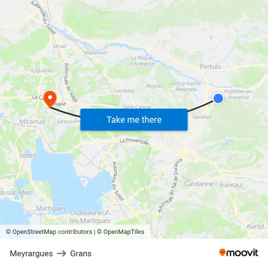 Meyrargues to Grans map