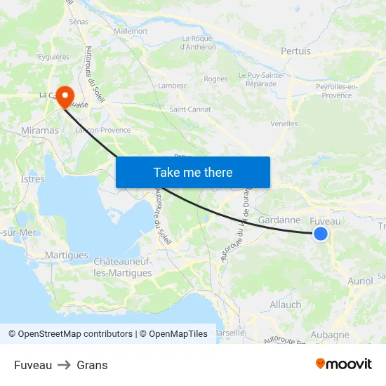 Fuveau to Grans map