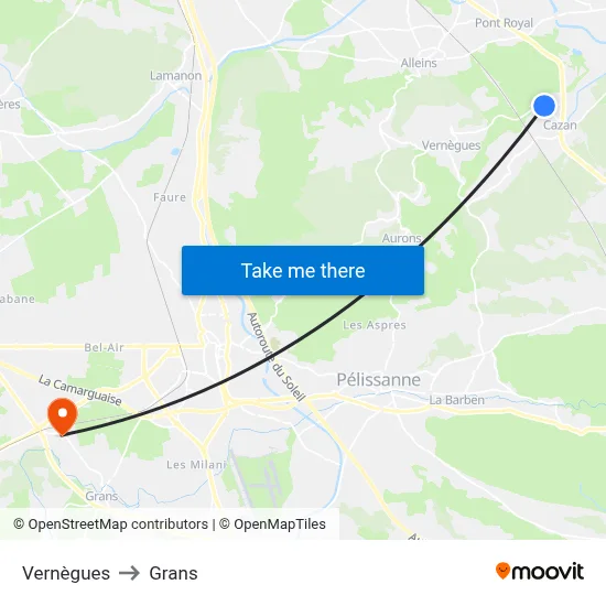 Vernègues to Grans map