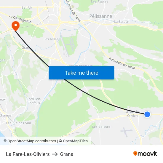 La Fare-Les-Oliviers to Grans map