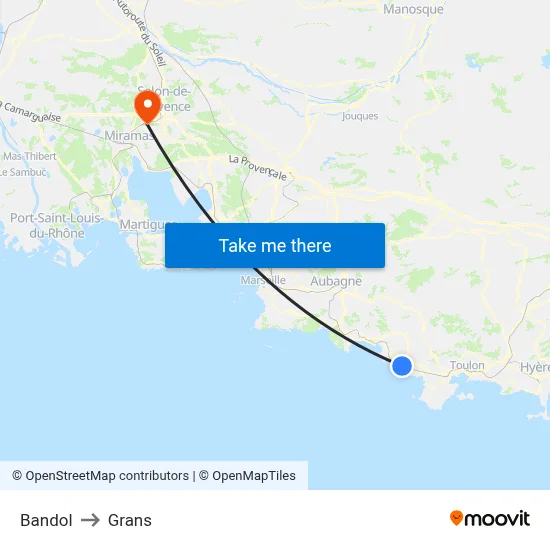 Bandol to Grans map