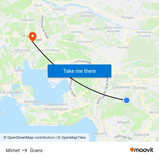 Mimet to Grans map