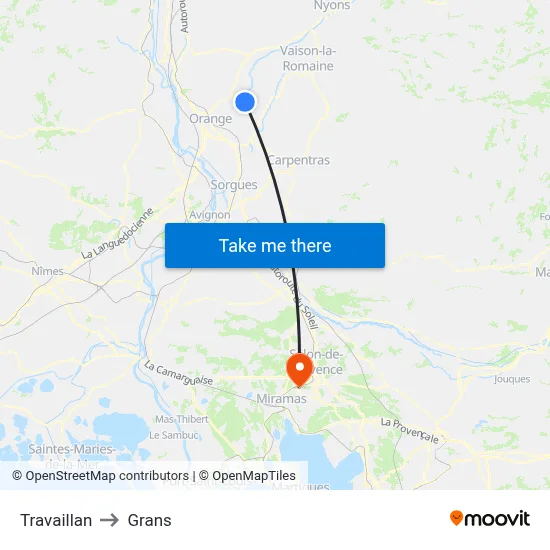 Travaillan to Grans map