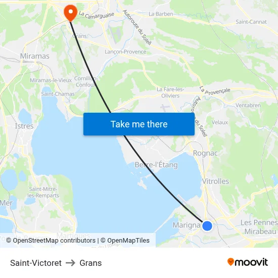 Saint-Victoret to Grans map