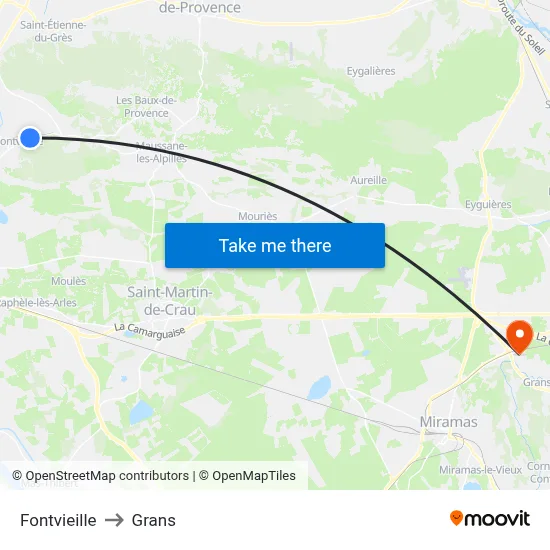 Fontvieille to Grans map