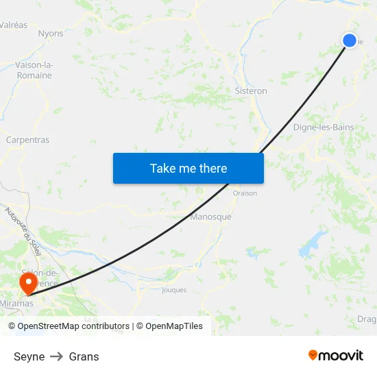 Seyne to Grans map