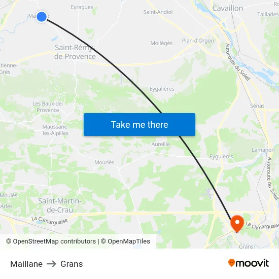 Maillane to Grans map
