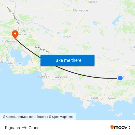 Pignans to Grans map