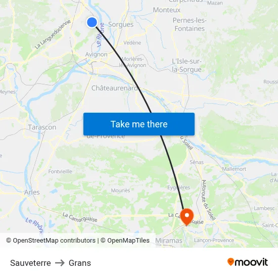 Sauveterre to Grans map