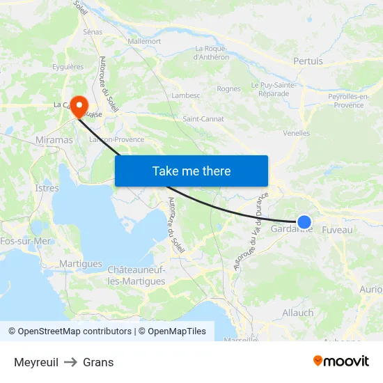 Meyreuil to Grans map
