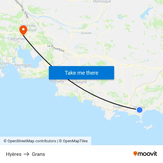 Hyères to Grans map