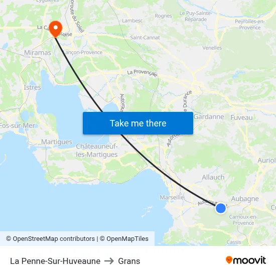 La Penne-Sur-Huveaune to Grans map