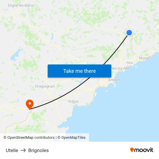Utelle to Brignoles map