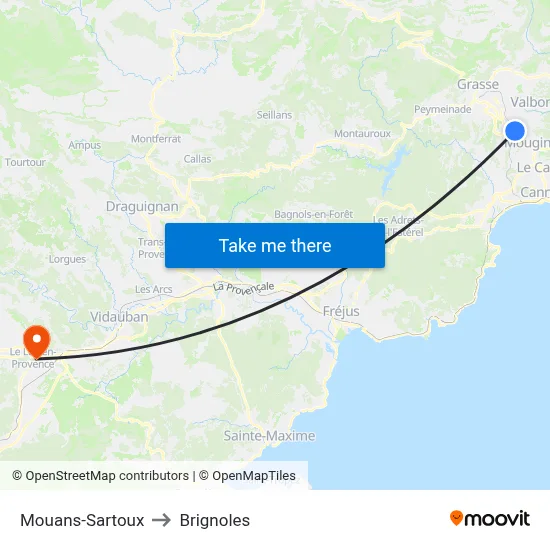 Mouans-Sartoux to Brignoles map