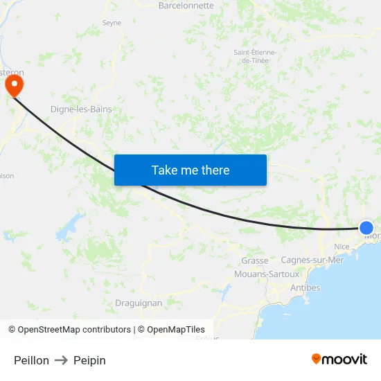 Peillon to Peipin map