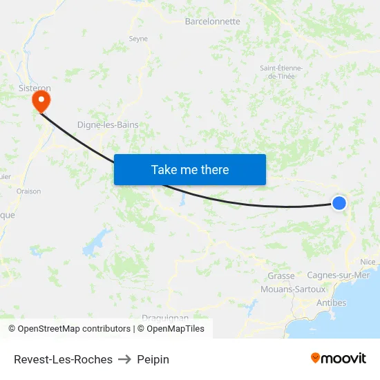 Revest-Les-Roches to Peipin map