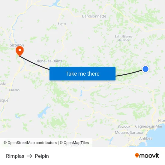 Rimplas to Peipin map