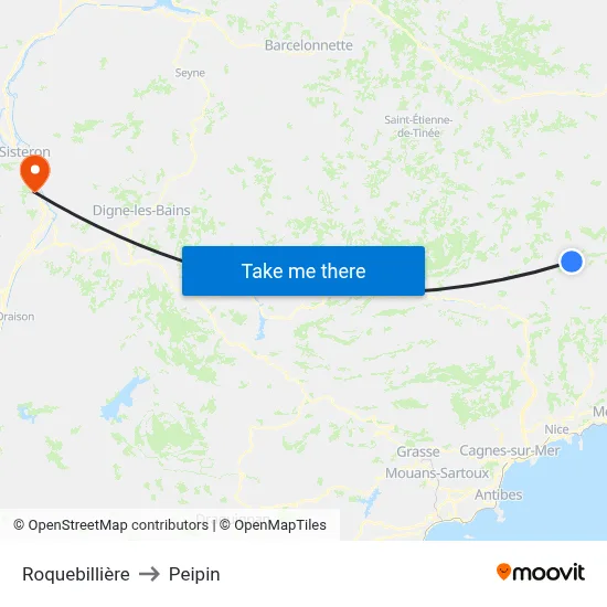 Roquebillière to Peipin map