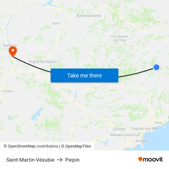 Saint-Martin-Vésubie to Peipin map