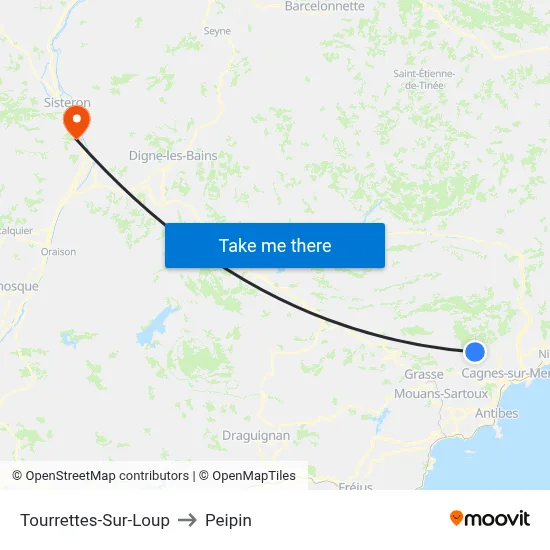 Tourrettes-Sur-Loup to Peipin map