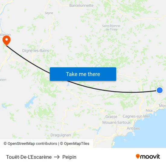 Touët-De-L'Escarène to Peipin map