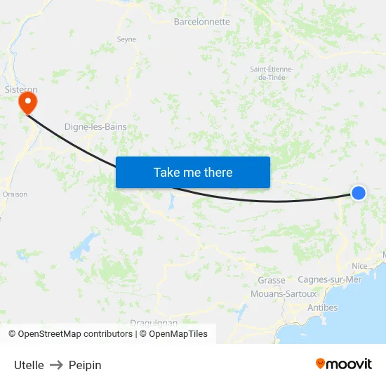 Utelle to Peipin map