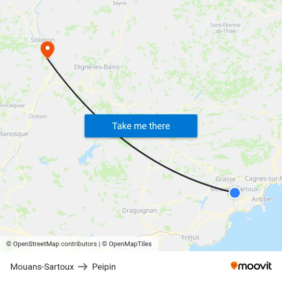Mouans-Sartoux to Peipin map