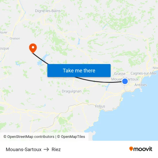 Mouans-Sartoux to Riez map
