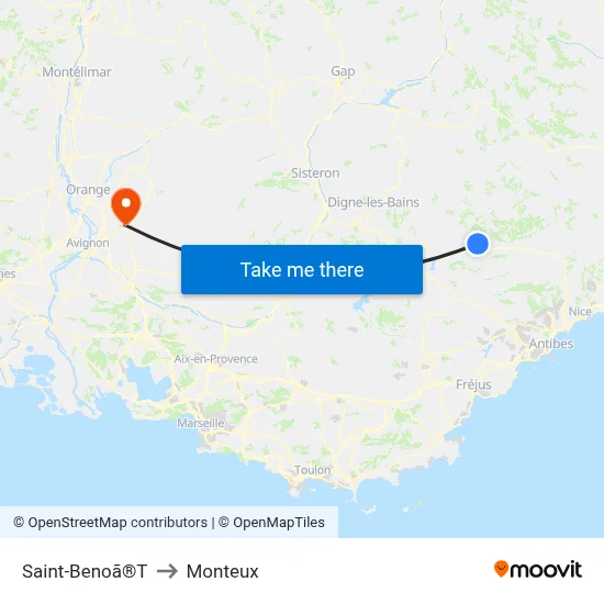 Saint-Benoã®T to Monteux map