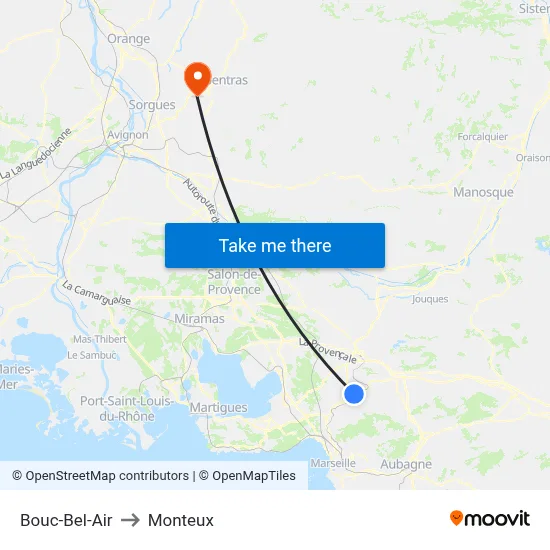 Bouc-Bel-Air to Monteux map