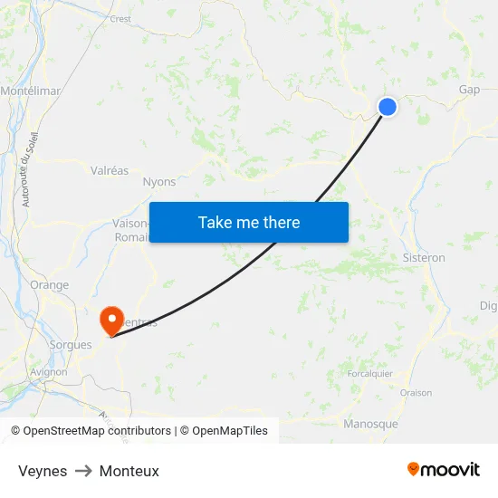 Veynes to Monteux map