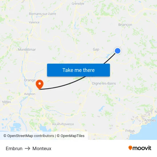 Embrun to Monteux map