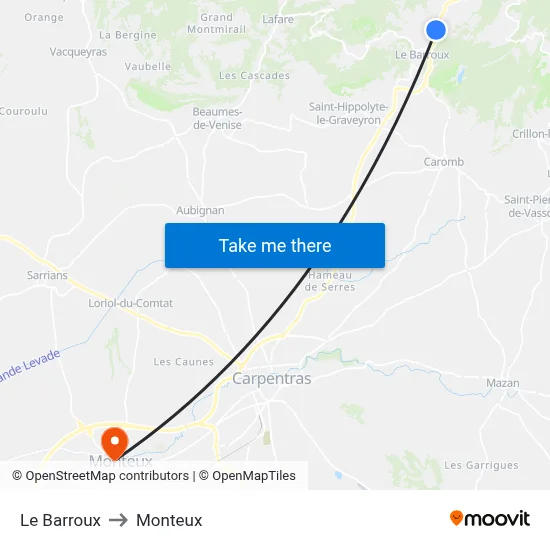 Le Barroux to Monteux map