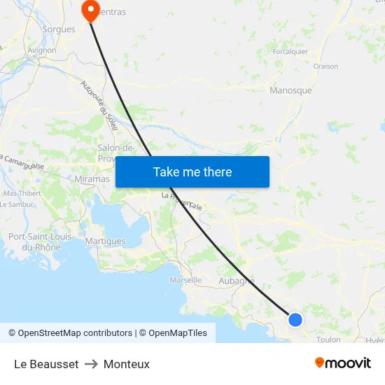 Le Beausset to Monteux map
