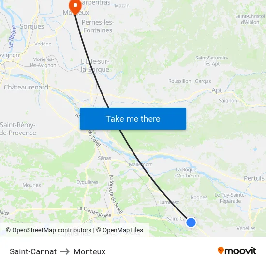 Saint-Cannat to Monteux map